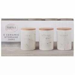 B&M Marble Effect Kitchen Canisters 3pc -Kitchen Products Store 356820 storage canisters marble effect tea coffee sugar main 2