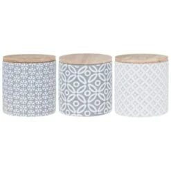 B&M Embossed Geometric Storage Canisters 3pc -Kitchen Products Store 356821 storage canisters geo grey 3