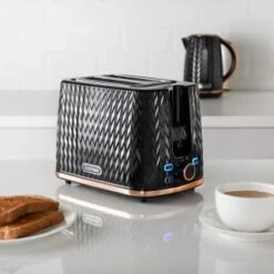 Goodmans Textured 2 Slice Toaster - Black & Rose Gold -Kitchen Products Store 358961 black textured 2 slice toaster
