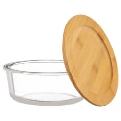 B&M Round Glass Food Container With Bamboo Lid -Kitchen Products Store 376821 round glass food container