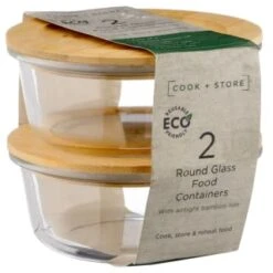 B&M Round Glass Food Containers With Bamboo Lid 2pk -Kitchen Products Store 376822 2 round glass food containers 5