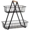 B&M Two Tier Storage Basket With Wooden Handle -Kitchen Products Store 380165 2 tier storage basket wooden handle