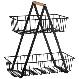 B&M Two Tier Storage Basket With Wooden Handle 3 B&M Two Tier Storage Basket With Wooden Handle