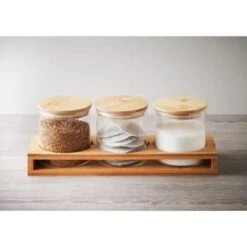 B&M Natural Home Glass Jars In Bamboo Stand 3pk -Kitchen Products Store 380530 3pk natural home glass jars in bamboo stand